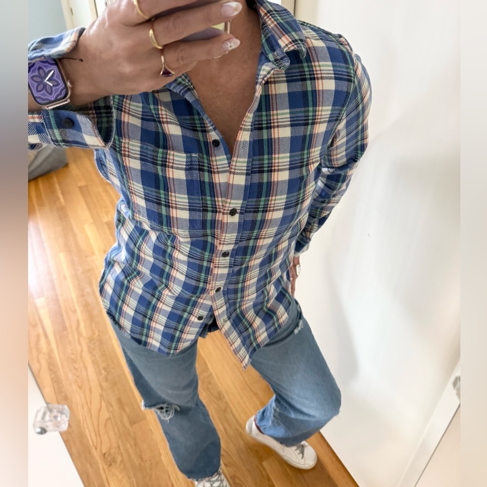 Madewell Classic Plaid Flannel Shirt | Blue Green White | Size M